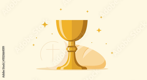Golden Chalice Icon Depicting Religious Communion With Bread, A Spiritual Celebration