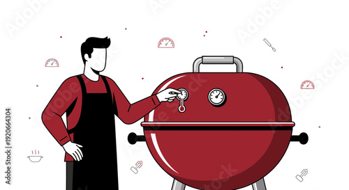 Grill Master Adjusts Smoker Thermometer for Perfect Barbecue