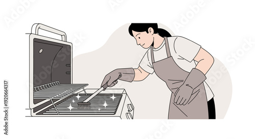 Grill Cleaning Person Scrubbing Barbecue Grates For Summer Outdoor Cooking Season