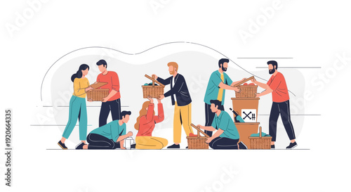 Group Effort Packing Baskets For Charity Or Donation