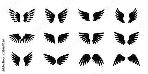 A collection of black wing silhouettes on a white background