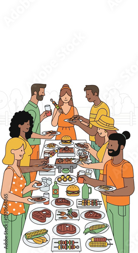 Group Of Friends Enjoying Barbecue Outdoors At A Festive Gathering Celebrating Summer Together