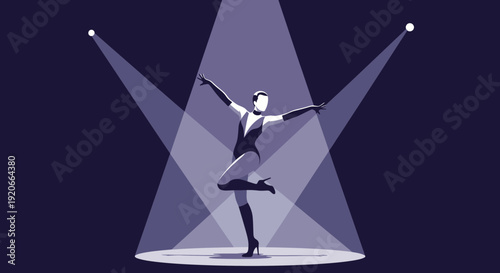 Graceful Dancer Illuminated By Spotlight Performing Elegant Movement On Stage