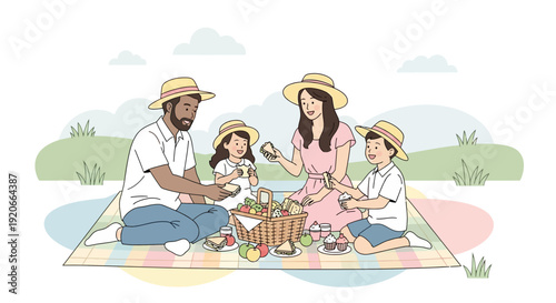 Happy Family Enjoying A Delightful Outdoor Picnic Gathering Together