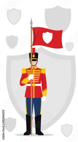 Guard Of Honor Standing Proudly With A Flag And Shield Symbolism