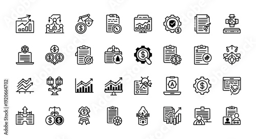 Business analytics icons. Financial data analysis symbols