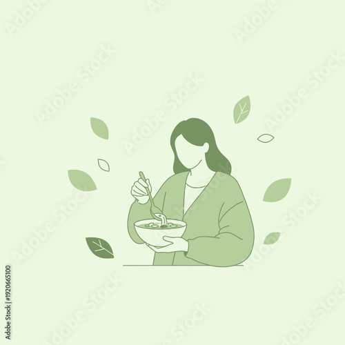 Healthy Eating Woman Enjoying A Nourishing Bowl Of Food Surrounded By Nature Elements