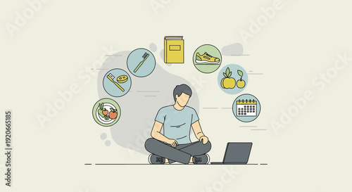 Healthy Lifestyle Choices: A Person Planning Wellness Routine on a Laptop