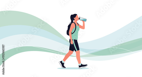 Healthy Lifestyle Choice: Active Woman Staying Hydrated During a Walk or Hike