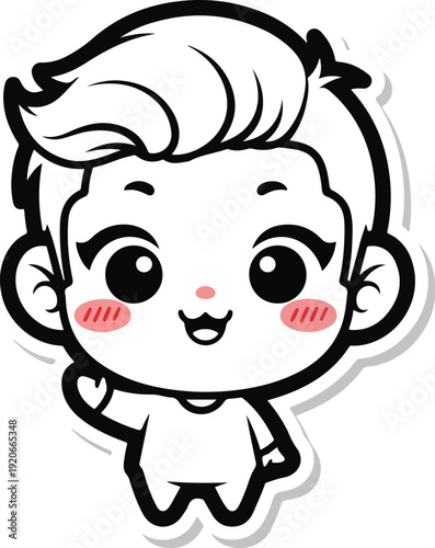 Cute cartoon boy sticker with blush cheeks