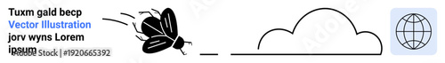 Global communication, connectivity concepts, environmental awareness, technology integration, ecological balance, abstract ideas. A flying insect, cloud and a globe icon. Global communication