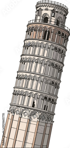 Leaning Tower of Pisa Italy isolated on white background
