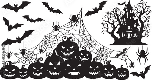 scarry element for halloween. silhouette, flat, monochrome or black and white concept. horror, ghost, dark, event, mystery themes