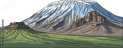 Majestic Snow Capped Mountain Landscape Illustration