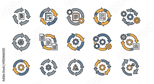 Process cycle icons, workflow automation concept