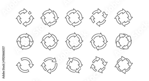 Recycle arrows circle icons. Circular motion symbol set.