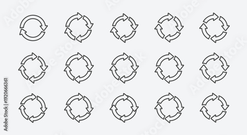 Recycle arrows circle vector icons set