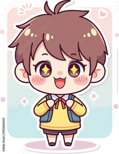 Cute anime schoolboy character with backpack
