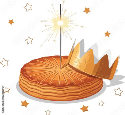 Birthday cake with crown and sparkler celebration