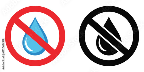 Water restriction symbol, no water access or usage sign, vector illustration for prohibited water areas, safety, and conservation signage, isolated on white background for clear communication.