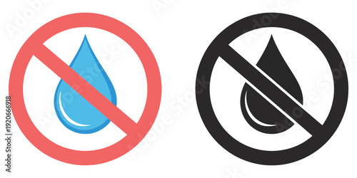 No water and water restricted sign, vector prohibition icon, indicating water access limitations, water usage restrictions, or restricted zones, isolated design for safety, public signage, and environ