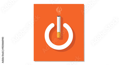 Graphic illustration of a cigarette inside a power button symbol on an orange square background.
