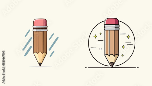 Modern flat design vector illustration of two sharp pencils with erasers, symbolizing education, creativity, and artistic inspiration for various design projects