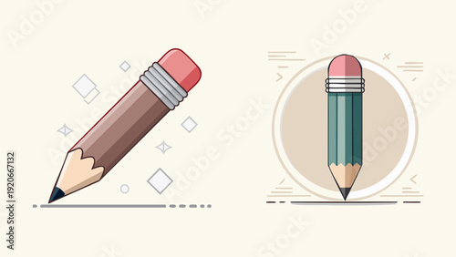 Simple illustration of a pencil with an eraser, symbolizing creativity, education, and writing for design projects