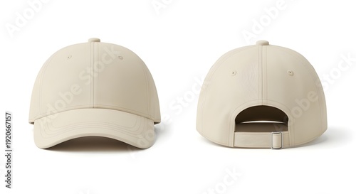 Beige Baseball Cap Mockup Front and Back View Isolated on White Background