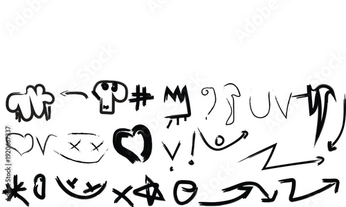 Collection of hand drawn symbols and icons