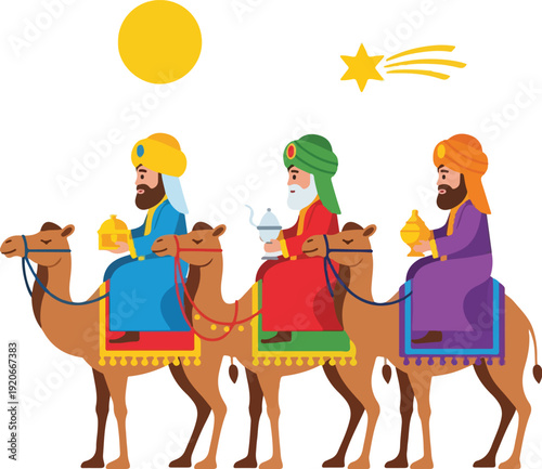 Three Wise Men Riding Camels Under Starry Night Sky
