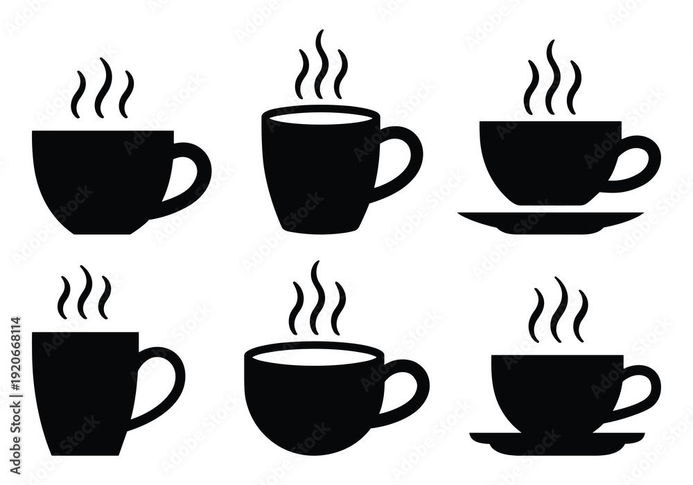 Obraz premium Steaming cups silhouette vector set