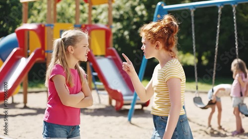 Girls children quarrel on the playground