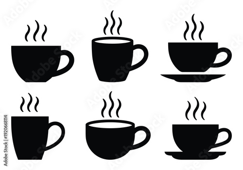 Steaming cups silhouette vector set