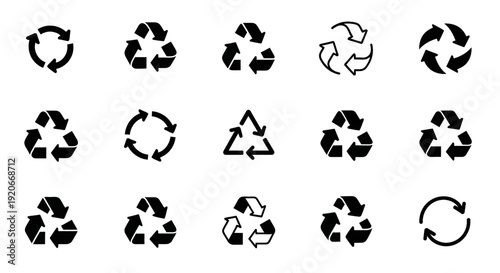 Recycling symbols set. Eco-friendly arrows. Sustainable waste management icons collection.