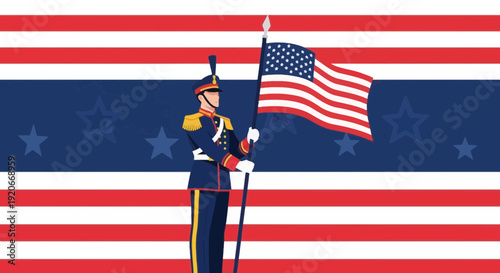 Honor Guard Displaying American Flag With Stars And Stripes Background