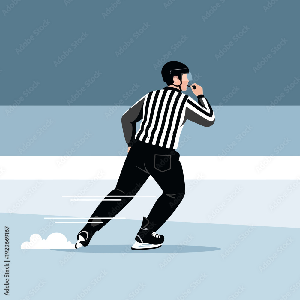 Fototapeta premium Ice Hockey Official Skating Fast During Game Action