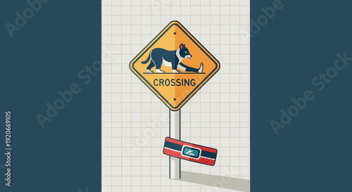 Humorous Animal Crossing Warning Sign with Falling Level Illusion