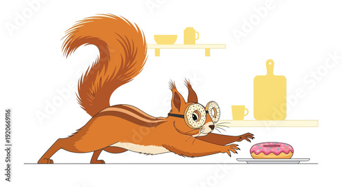 Humorous Squirrel Eagerly Reaching For Delicious Donut, Expressing Playful Curiosity And Fun