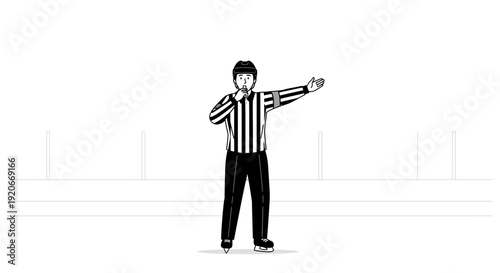Ice Hockey Referee Signaling Penalty During Game On Ice Rink