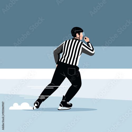 Ice Hockey Official Skating Fast During Game Action