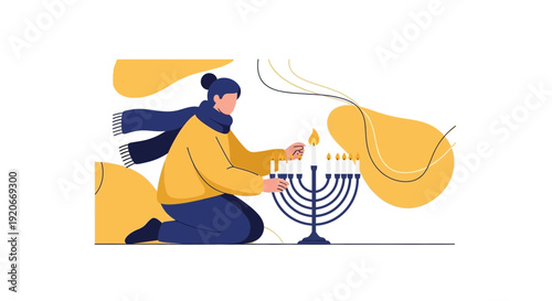 Illuminating Menorah Tradition A Woman Lighting Candles With Warmth