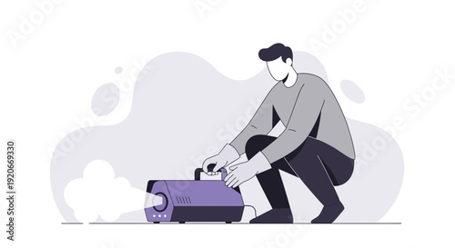 Illustration Of A Man Using A Fog Machine For Sanitation Or Disinfection Purposes