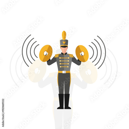 Illustration Of A Marching Band Member Clashing Cymbals Depicting Sonic Waves And Musical