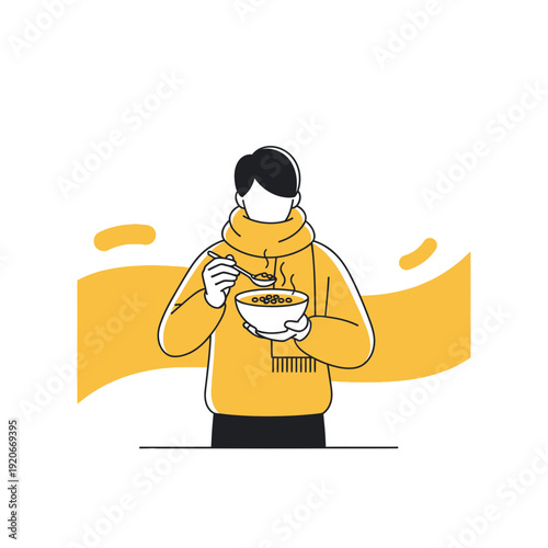 Illustration Of A Person Enjoying Warm Food During The Cool Autumn Or Winter Weather