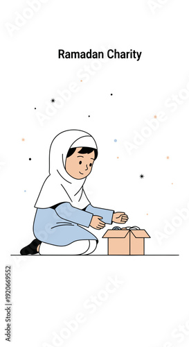 Illustration Of A Young Girl Donating To Charity During The Holy Month Of Ramadan