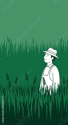 Illustrative Farmer Amidst Lush Green Field Awaiting Harvest