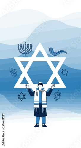 Illustrative Jewish Symbolism And Tradition Centered Around Star Of David