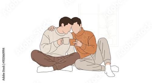 Intimate Moment Shared By A Loving Couple Holding Coffee Cups