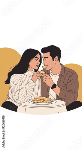 Intimate Couple Sharing Delicious Pastries During A Cozy Meal Together